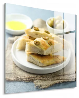 Produktbild von STYLER Glasbild 30x30 cm Focaccia italienisches Küchenmotiv Brot Wanddekoration Küche Esszimmer