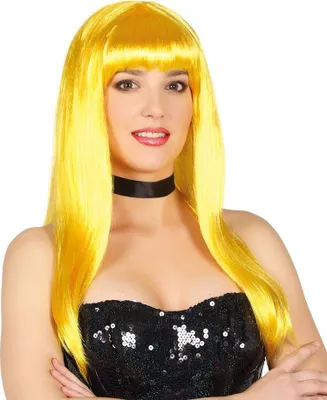 Produktbild von Lange Popstar Perücke in neon gelb für Damen