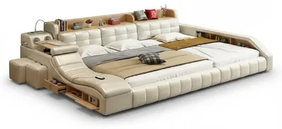 Produktbild von Multifunktionales Bett Moderner Stil Beigefarben Holzrahmen Bequem
