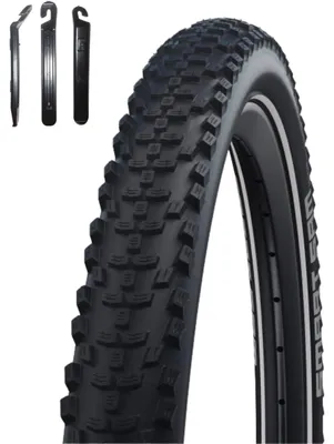 Immagine prodotto di 1 pneumatico Schwalbe Smart Sam Addix DD, linea Performance, 29 x 2,60 (65-622), colore nero/riflettente, completo di leva per pneumatici