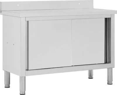 Immagine prodotto di vidaXL vidaXL - Tavolo da lavoro - con - porte scorrevoli - 120x50x(95-97) - cm - inox - acciaio