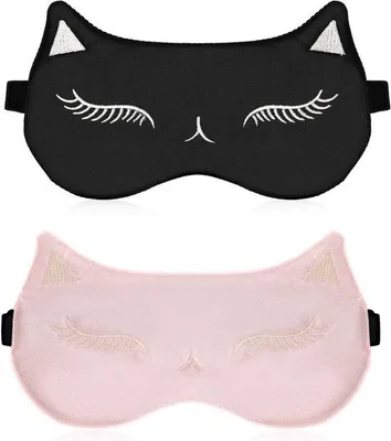 Produktbild von Katzenmaske zum Schlafen – 2 Stück, Satin-Schlafmaske – Reise-Schlafmaske – weiche, atmungsaktive Schlafmaske für Damen und Mädchen.