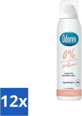 Zdjęcie produktu dla Odorex Dezodorant w sprayu - 0% bezzapachowy - bezzapachowy - 150 ml - opakowanie wartościowe - 12 sztuk