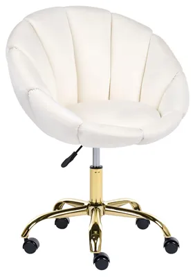 Produktbild von BELIANI Bürostuhl Cremeweiß Samt Höhenverstellbar Drehbar Bremsbare Rollen Muschelform ohne Armlehnen Modern Drehstuhl Büro Arbeitszimmer