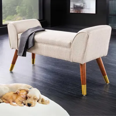 Produktbild von Elegante Sitzbank CAROLIN 90cm beige Strukturstoff Armlehnen