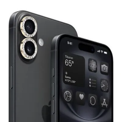 Produktbild von Linsenschutz Ringe für Apple iPhone 16 in Gold glitzernd Kameraschutz