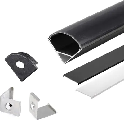 Produktbild von 2m LED Aluprofil Alu Schiene Eckprofil Kanal System für LED-Streifen mit Schwarzer Abdeckung Profil J-S