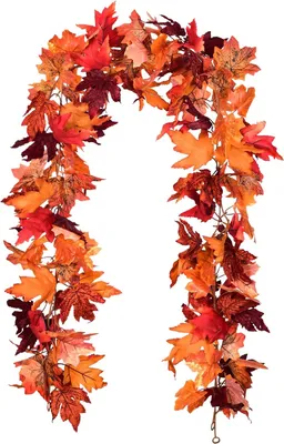 Image de pack de 2 guirlandes d'érable d'automne - 5,9ft / pièce guirlande de feuilles d'automne artificielles décor coloré de Thanksgiving pour la maison de mariage cheminée fête de Noël, érable rouge