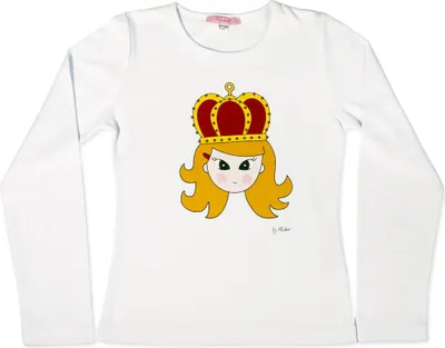 Produktbild von Miuko Langarmshirt für Mädchen, weiß, T-Shirt langärmlig, Motiv Queen, Teenager, 100% Baumwolle, 122-164