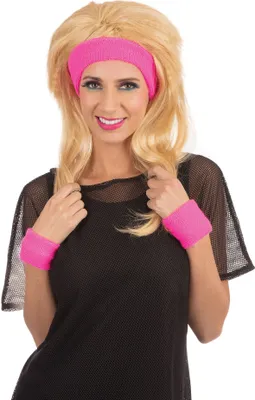 Image de Bristol Novelty Ensemble front et bracelet unie style années 80, pour adultes BN122 (taille unique) (Rose)
