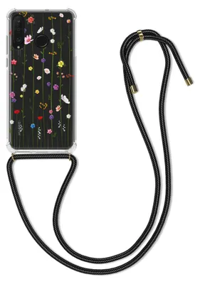 Produktbild von kwmobile Necklace Case kompatibel mit Huawei P30 Lite Hülle - Silikon Cover mit Handykette - Mehrfarbig Transparent Wildblumen Ranke