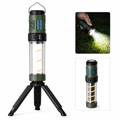 Produktbild von LED Camping Lampe Akku, wiederaufladbare Outdoor Laterne mit Mückenschutz, 5 Lichtmodi, Magnetfuß, Haken und Stativ für Camping, Garten und Wandern