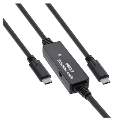 Produktbild von InLine USB 3.2 Gen.1 Aktiv-Kabel, USB-C Stecker an USB-C Stecker, schwarz, 5m, 5 m, USB C, USB A, USB 3.2 Gen 1 (3.1 Gen 1), 5 Gbit/s, Schwarz