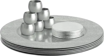 Produktbild von Argon Ta 18-teiliges rundes Platzteller-Set – 33 cm – Silberrippe