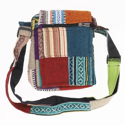 Produktbild von Patchworkrucksack, Stonewash Freizeitrucksack, Ethno Look Rucksack - Bunt, Uni - Erwachsene, Baumwolle, 20*16*6 cm, Alternative Umhängetasche, Handtasche aus Stoff