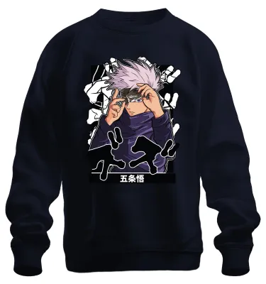 Produktbild von 五条悟 Jujutsu Kaisen Satoru Augenbinde weißes Haar Anime Sweatshirt Pullover, Navy, L