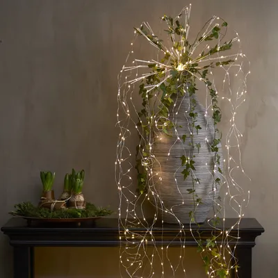 LED Lichterbouquet/Lichtervorhang 'Dew Drops' - 20 Stränge á 30 LED - H: 3,2m, D: 45cm - silber