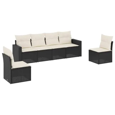 Image de vidaXL Ensemble de salon de jardin 6 pièces avec coussins noir poly rotin