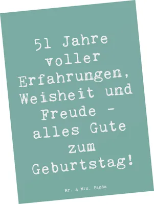 Produktbild von Mr. & Mrs. Panda Postkarte Spruch 51. Geburtstag - Meeresbrise - Geschenk, Geschenkideen, Freude, Geburtstagsgeschenk, Grußkarte, Ansichtskarte, Postkarten, bildkarte