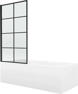 Produktbild von Mexen Cubik Rechteckbadewanne 150 x 70 cm mit Verkleidung und 1-flügliger Duschabtrennung 70 cm, Schwarzes Design - 550315070X93