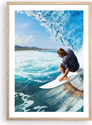 Produktbild von Gerahmtes Poster - Rahmen in heller Eiche - Surfen Surfer Ozean Welle - 50x70 cm - Wand Bild - Wanddeko - Wandbilder - Wandposter - Bilderrahmen - Bilder - Kunstdruck - Wandbild - P2NPA50x70-2785