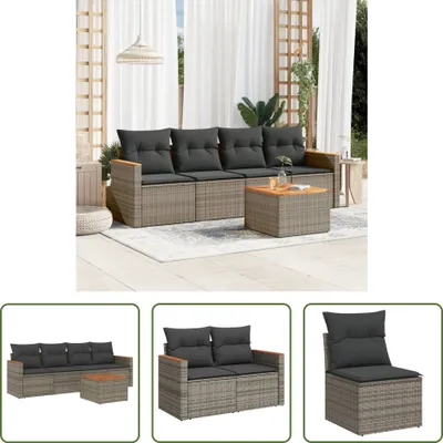 Produktbild von The Living Store 5-tlg. Garten-Sofagarnitur mit Kissen Grau Poly Rattan