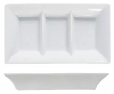 Produktbild von H&H Antipastenschale aus weißer Keramik, rechteckig, 3-teilig, 8,5 x 15 cm