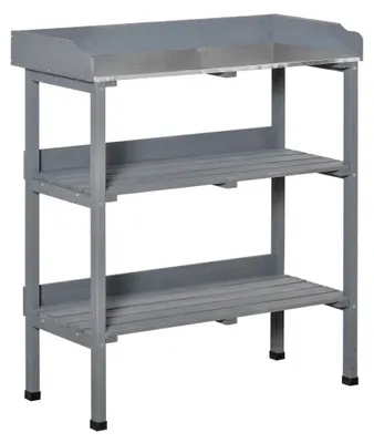 Immagine prodotto di Tavolo da lavoro per giardinaggio - Tavolo per rinvaso con piano in metallo - Struttura in legno - 76x37x89 cm - Adatto per balcone e giardino - Grigio