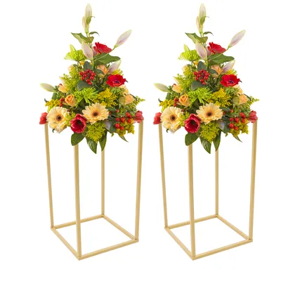 Obrázek produktu pro 2 kusy Květinový stojan Kovový sloup Květinové aranžmá pro svatební večeři Centrepiece Gold 22*22*40cm