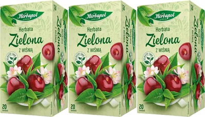 Produktbild von Herbapol Grüner Tee mit Kirsche 60 Teebeutel - Grüntee im Beutel aromatisierter