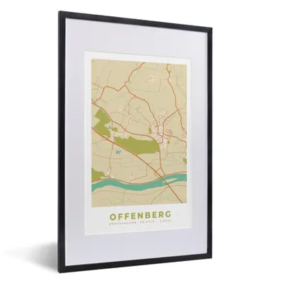 Produktbild von MuchoWow® Gerahmtes Poster Jahrgang - Stadtplan - Offenberg - Karte 40x60 cm - Poster mit Schwarzem Bilderrahmen Wandposter Rahmen Foto Bilder - Poster in Rahmen