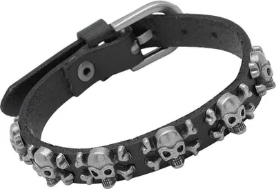 Produktbild von Unique Totenkopf-Armband aus schwarzem Leder LB0344