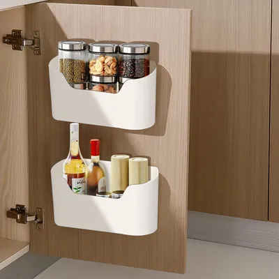 Produktbild von Satz von 2 Küchenschrank Tür Aufbewahrungsbox, selbstklebende Wand befestigte Aufbewahrungsbox, kleine Gegenstände Organiser Aufbewahrungsbox