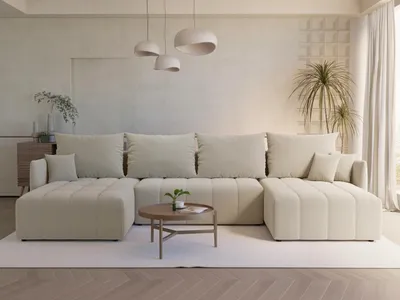 Produktbild von LetSit Ecksofa Pola U Curio U-förmig Freistehendes Loungesofa Bequemes Ecksofa Schlaffunktion Schmutzabweisend Bettzeuglagerung Für Wohnzimmer Beige