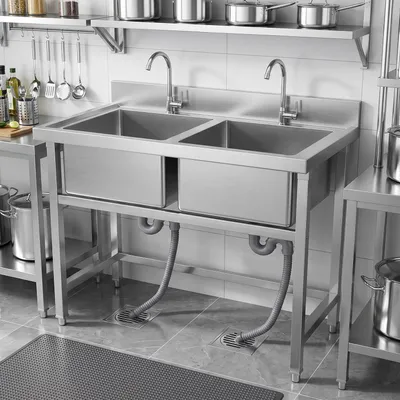 Produktbild von Edelstahl Spüle Spültisch Gewerbliche Küchenspüle Spülbecken mit 2 Becken Waschbecken Waschtisch Gastrospüle Outdoor Spüle Doppelbecken