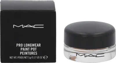 A black box and a clear jar of MAC Pro Longwear Paint Pot are shown against a white background.