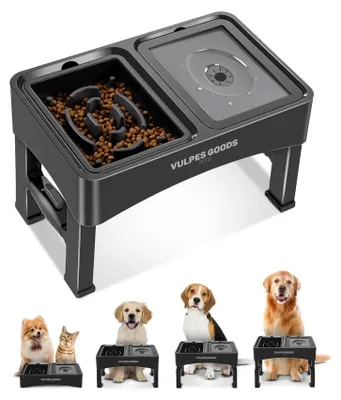 Image de Vulpes Goods Station d'alimentation pour chiens, Ecuelles surélevées pour chiens 4 Réglable en hauteur, Station d'alimentation pour petits, moyens et grands chiens et animaux domestiques, Noir