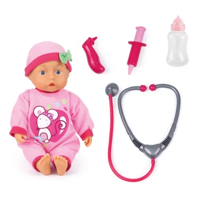 Obrázek produktu pro Bayer Design 93378AA Panenka doktorka, s dětskými zvuky, mluvící, lahvička, sada na hraní s doktorem, hraní rolí, 33 cm, růžová s motivem myšky