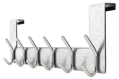 Produktbild von Türhaken zum Einhängen, Garderobe mit 6 Haken, Türaufhänger in Silber