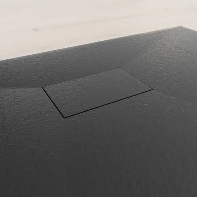 Produktbild von i-flair - SMC Duschwanne 120x100 cm mit anti-rutsch Oberfläche in schwarzer Steinoptik inkl. Ablaufgarnitur