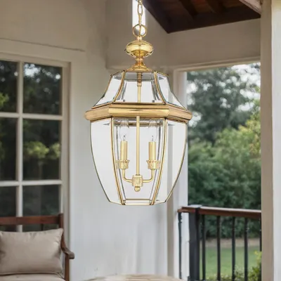 Produktbild von Außenlampe Messing massiv E14 Ø 27,9 cm Vintage Hof Terrasse Pendelleuchte außen