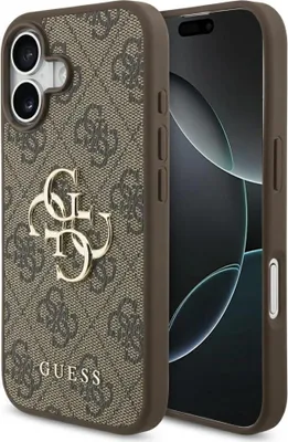 Immagine prodotto di Custodia iPhone 17 in ecopelle Guess marrone Big Logo in metallo color oro