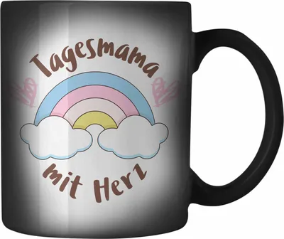 Produktbild von Trendation - Tagesmama Geschenk Farbwechsel Zauber-Tasse Tagesmutter Aufpasserin Erzieherin Geschenkidee mit Herz (Schwarz)
