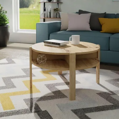 Immagine prodotto di Tavolino da salotto Aura rotondo 74 cm con ripiano inferiore colore rovere