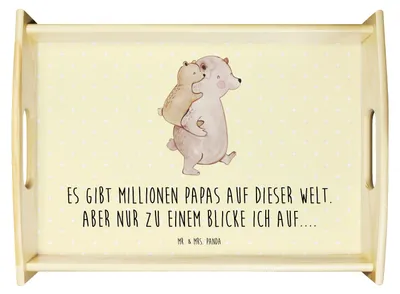 Produktbild von Mr. & Mrs. Panda Tablett Papa Bär - Gelb Pastell - Geschenk, Muttertag, Vatertag, Geburtstag, Vater, serviertablett aus holz, Holztablett, Sofa, Servier, Bett-Tablett