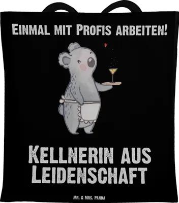 Produktbild von Mr. & Mrs. Panda Einkaufstasche Kellnerin Leidenschaft - Schwarz - Geschenk, Baumwollbeutel, Tote Bag, Ausbildung, Spruch, Baumwolltasche, Restaurant, Jutetasche