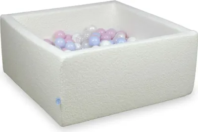 Obrázok produktu pre Sušiaci bazén 90x90x40 Boucle White 400 guličiek: priehľadná, biela, perleťová, svetloružová perleťová, svetlomodrá perleťová