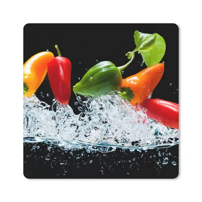 Produktbild von MuchoWow® Mauspad Mousepad Paprika - Schwarz - Gemüse - Wasser - Blatt 20x20 cm - Mousepads - Maus Mat - Pad - Mausunterlage - Desk Mat - Bureauartikeln