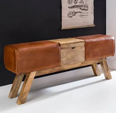 Obrázek produktu pro FineBuy Design – lavice z pravé kůže s úložným prostorem, 120 x 29 x 53 cm, skládací lavice, stolička, lavice do šatny, sedací stolička, gymnastická lavice