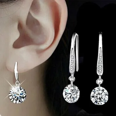 Produktbild von Damen-Ohrringe aus 925er-Sterlingsilber mit Strasssteinen, Hochzeitsschmuck